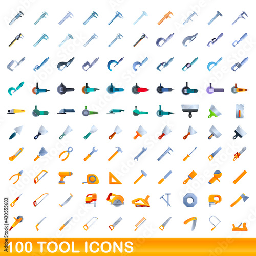 100 tool icons set. Cartoon illustration of 100 tool icons vector set isolated on white background