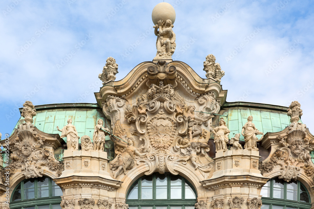 18th century baroque Zwinger Palace, polish coat of arms on the Wallpavillon, Dresden, Germany