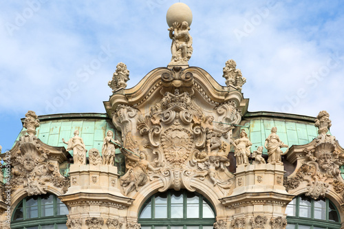 18th century baroque Zwinger Palace  polish coat of arms on the Wallpavillon  Dresden  Germany