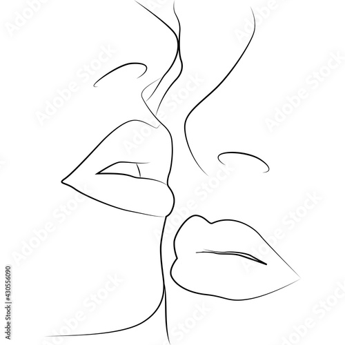 Line illustration of two kissing women. Concept of homosexual relationships, love, LGBT, freedom of human rights. Black line on white background