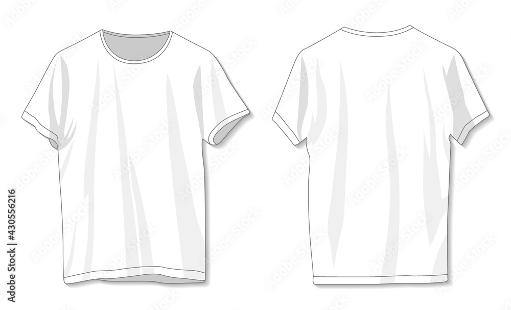 Blank white t-shirt template. Front and back Stock Vector | Adobe Stock