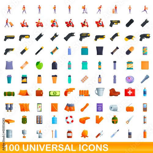 100 universal icons set. Cartoon illustration of 100 universal icons vector set isolated on white background