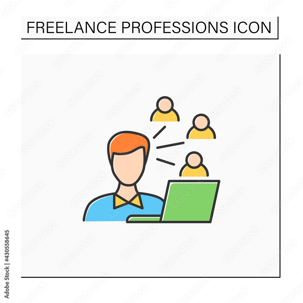Community manager color icon. Build, grow and manage online communities. Communication with people. Managering, Freelance professions concept. Isolated vector illustration Community manager color icon. Build, grow and manage online communities. Communication with people. Managering, Freelance professions concept. Isolated vector illustration