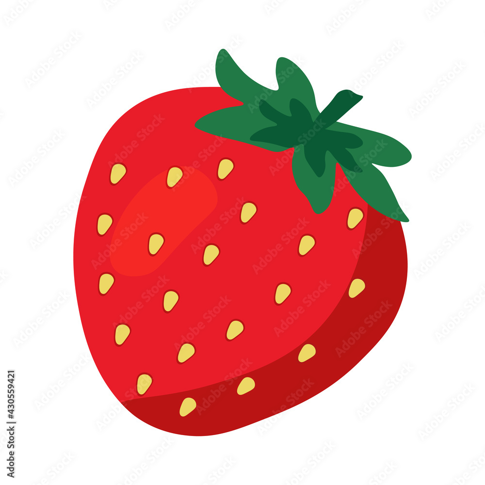 Obraz premium Cartoon Strawberry isolated on white background. Food for a healthy diet, dessert. Elements for spring and summer design. Vector illustration. Vegan concept