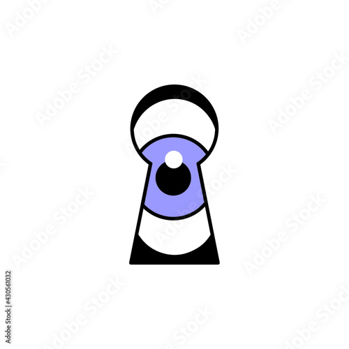 Keyhole, eye. The concept of prying, plagiarizing, watching, cheating. Vector color icon isolated on white background.