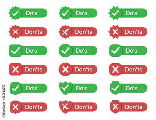 Set of dos and dont badges icon in a flat design