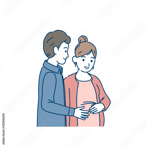 妊娠する女性　妊婦　子供を授かる　寄り添う夫婦　イラスト素材