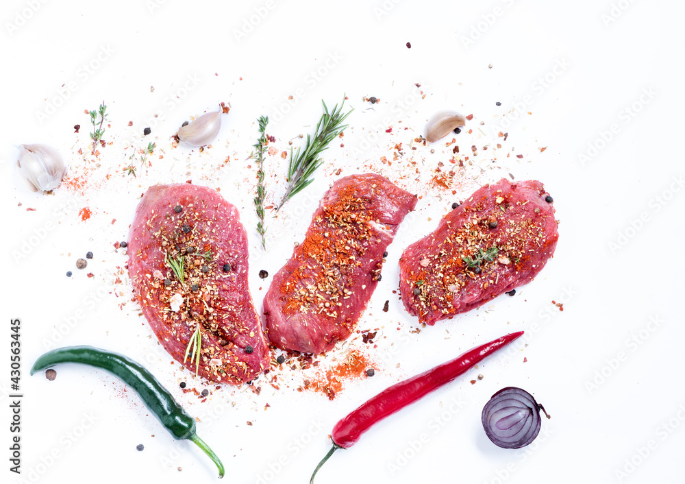 custom made wallpaper toronto digitalJuicy steaks with barbecue spices on a white plate, top view