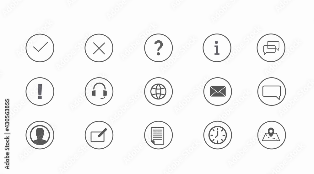 Info and Contact Icon Set. Vector isolated black and withe simple information and contact icons Info and Contact Icon Set. Vector isolated black and withe simple information and contact icons
