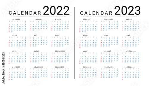 Mockup Simple calendar Layout for 2022 and 2023 year. Week starts from Sunday