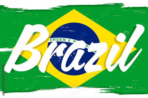 Brazil flag, banner with grunge brush. Background with national country symbol.
