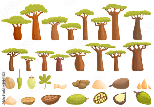 Baobab icons set. Cartoon set of baobab vector icons for web design