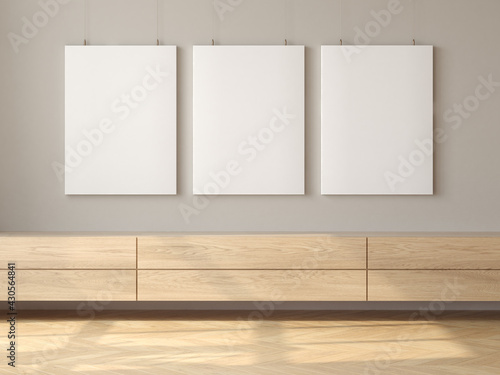 Minimalist Interior of modern living room 3D rendering