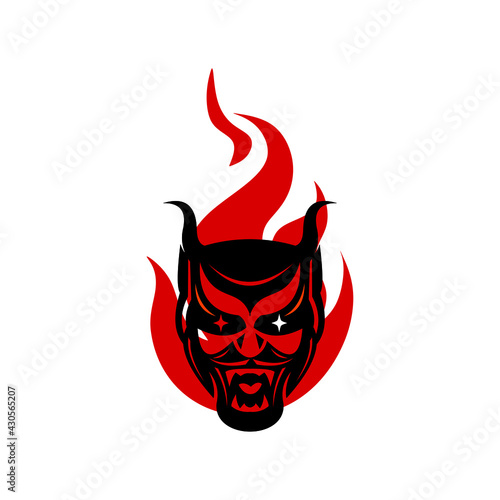devil face, burning bad creature logo, beheaded satanic on fire vector illustrations