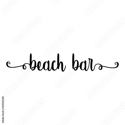 Banner con texto manuscrito beach bar escrito a mano con florituras en color negro