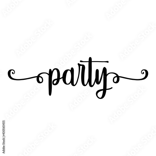 Banner con texto manuscrito party escrito a mano con florituras en color negro