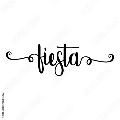 Banner con texto manuscrito fiesta en español escrito a mano con florituras en color negro