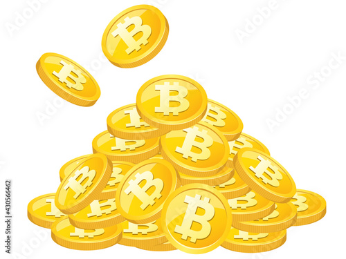 山積みになったシンプルなビットコインのイラスト素材