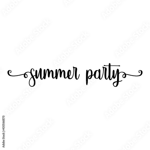 Banner con texto manuscrito summer party escrito a mano con florituras en color negro