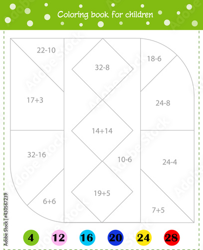  Mathematical coloring book for children. Worksheet. Addition and subtraction