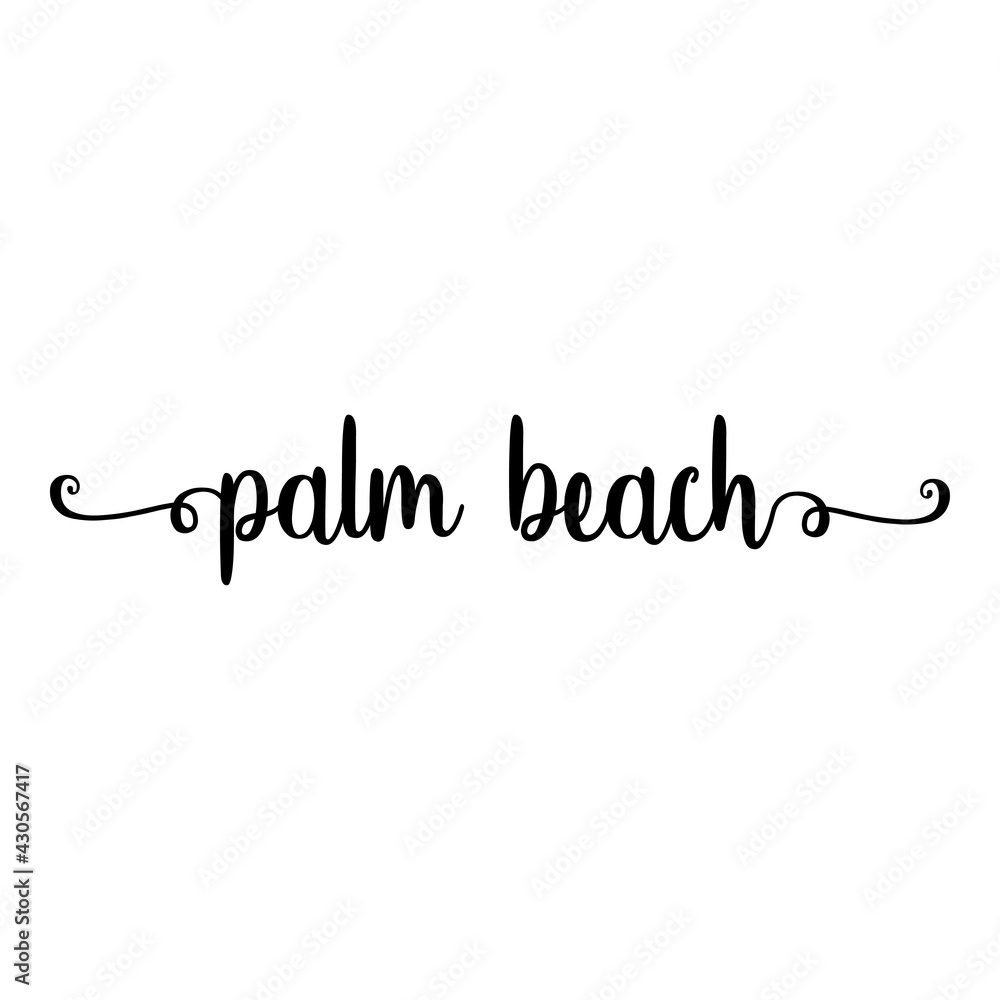Banner con texto manuscrito palm beach escrito a mano con florituras en color negro Banner con texto manuscrito palm beach escrito a mano con florituras en color negro