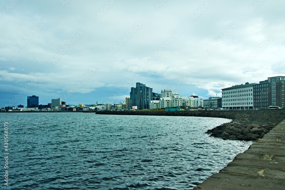 Iceland-view of the embankment and the city of Reykjavik