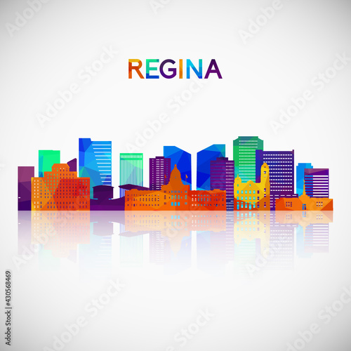 Regina skyline silhouette in colorful geometric style. Symbol for your design. Vector illustration.