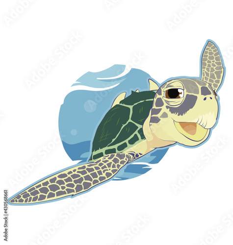 Chelonia mydas - Green sea turtle - Swimming - Vector cartoon