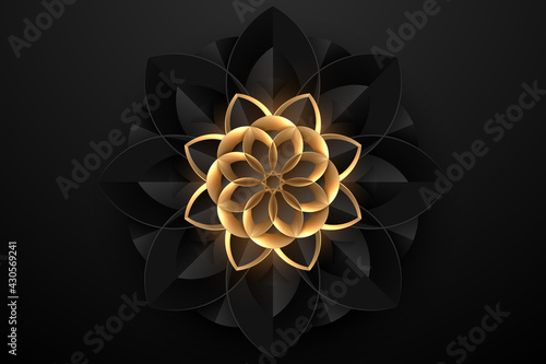Abstract black and gold geometric flower background