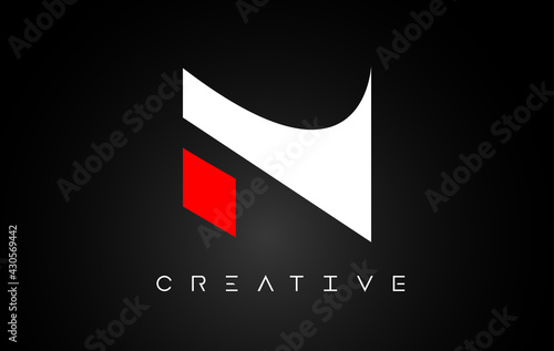 N Letter Design Logo with White and Red colors on a Black background Vector