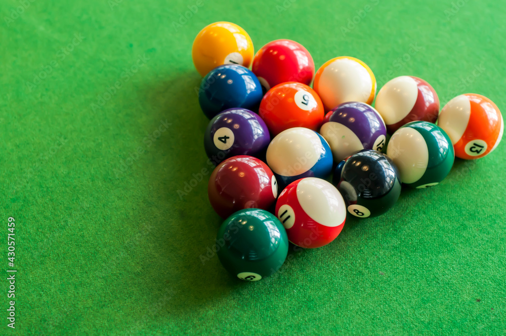 Billiard,pool balls collection. Snooker. green background. Billiard,pool balls collection. Snooker. green background.
