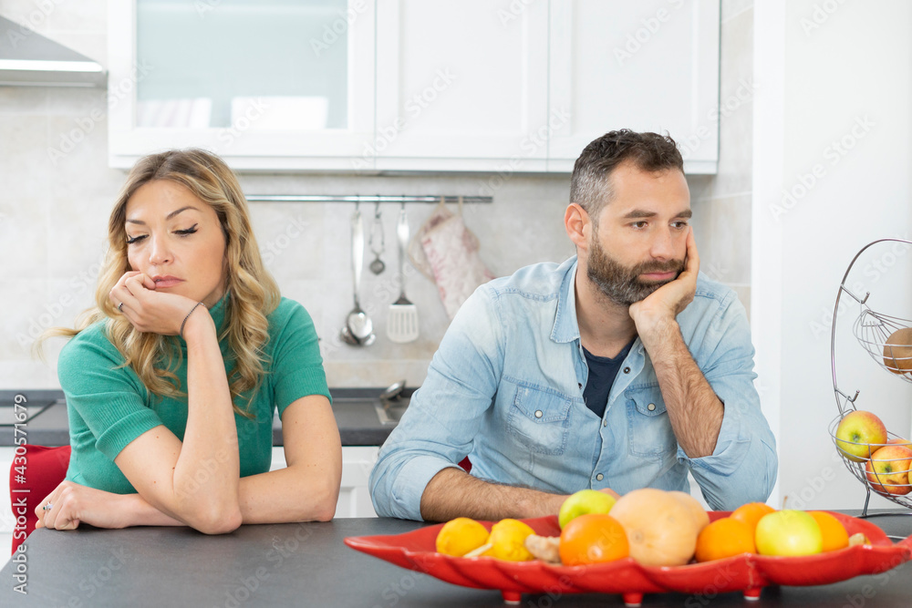 Couple in the kitchen remain silent and do not speak.
Relationship problems during married life.
Relationship difficulties and silence during the lockdown. Couple in the kitchen remain silent and do not speak.
Relationship problems during married life.
Relationship difficulties and silence during the lockdown.