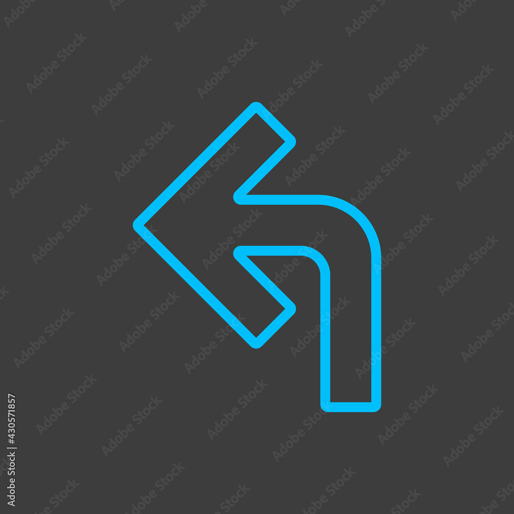 Turn left arrow vector icon on dark background Turn left arrow vector icon on dark background