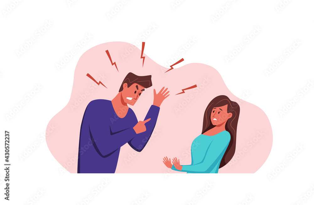 Obraz premium Angry, arguing couple of people shouting vector illustration.