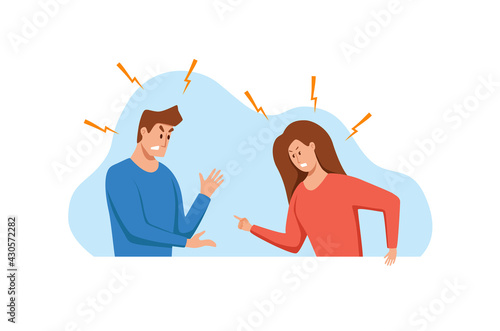 Angry, arguing couple of people shouting vector illustration.
