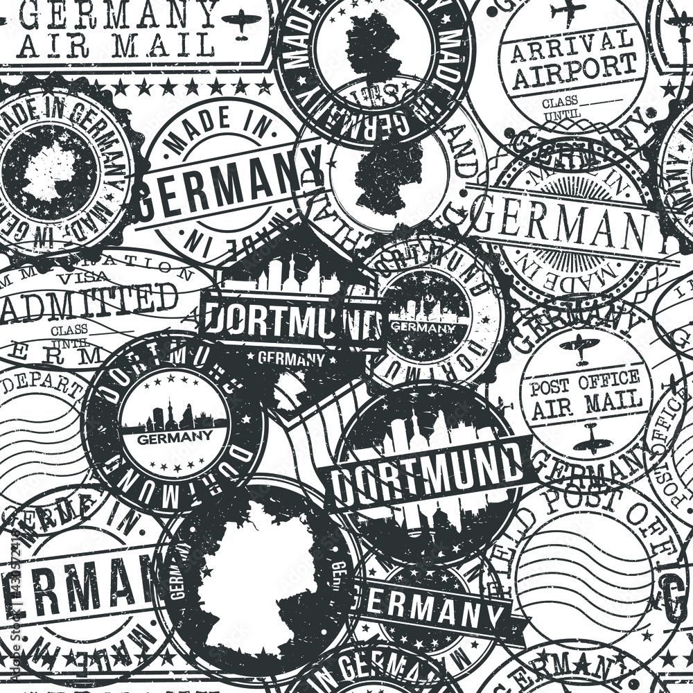 Dortmund Germany Stamps Background. City Stamp Vector Art. Postal Passport Travel. Design Set Pattern.