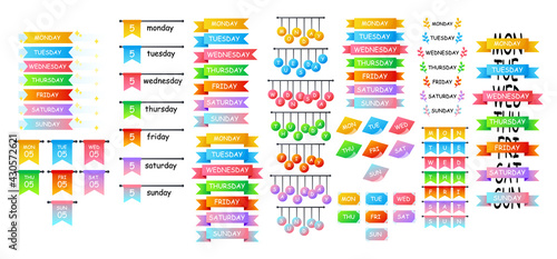 Set of bullet journal headers for week days or mounth. Bright stickers for bullet journal decoration planner.