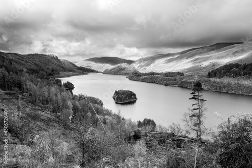 A moody afternoon in the Lake District, a black and white shot looking out over Thirlmere.