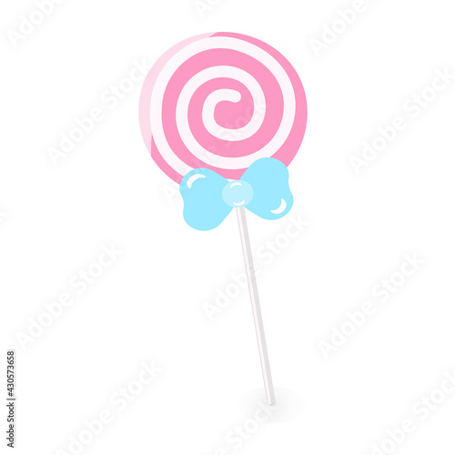 A Lollipop. Candy with a blue bow. Vector illustration.