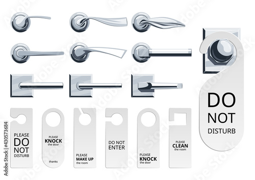 Door hanger tags set in flat style