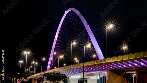 Night shot of lusail marina bridge. long exposure shot