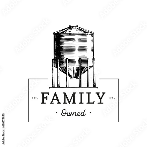 Farm hopper logo. Family Owned lettering in vector