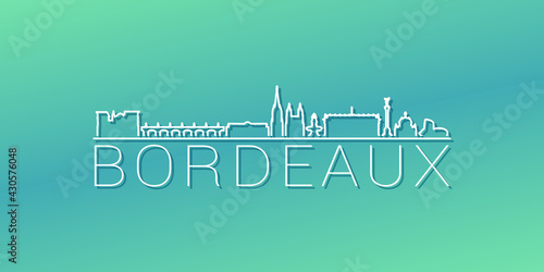 Bordeaux, France Skyline Linear Design. Flat City Illustration Minimal Clip Art. Background Gradient Travel Vector Icon.