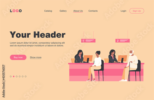 Finance managers working with clients isolated flat vector illustration. Cartoon people sitting in bank office for money exchange. Bank interior and credit department concept