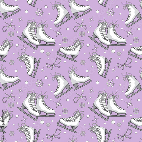 winter ice figure skating seamless pattern