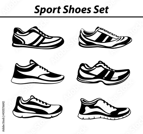 fitness sport shoes, training workout sneaker set silhouette