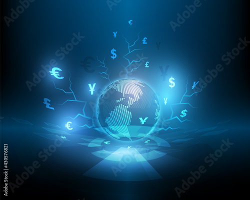 High speed electronic network vector illustration and global currency exchange