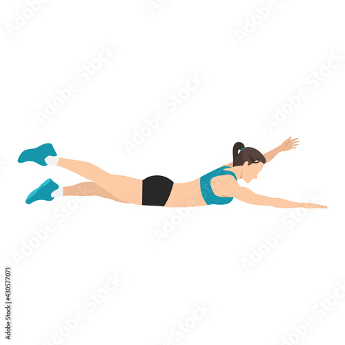 Woman doing contra lateral limb raises exercise flat vector illustration isolated on white background
