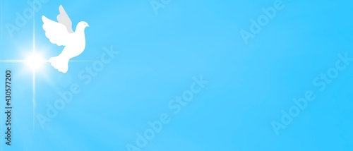 Banner sfondo azzurro colomba pasquale bianca nel cielo. 