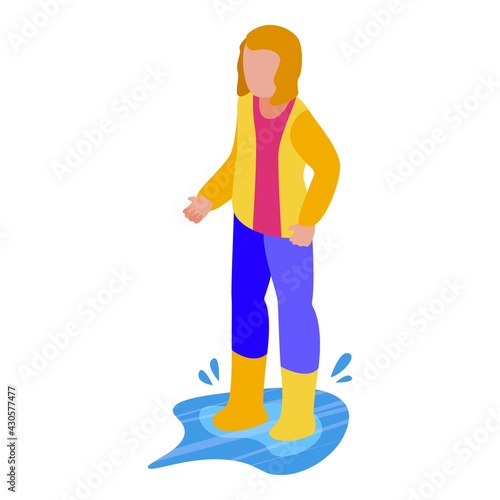 Disobedient girl in rain boots icon. Isometric of Disobedient girl in rain boots vector icon for web design isolated on white background